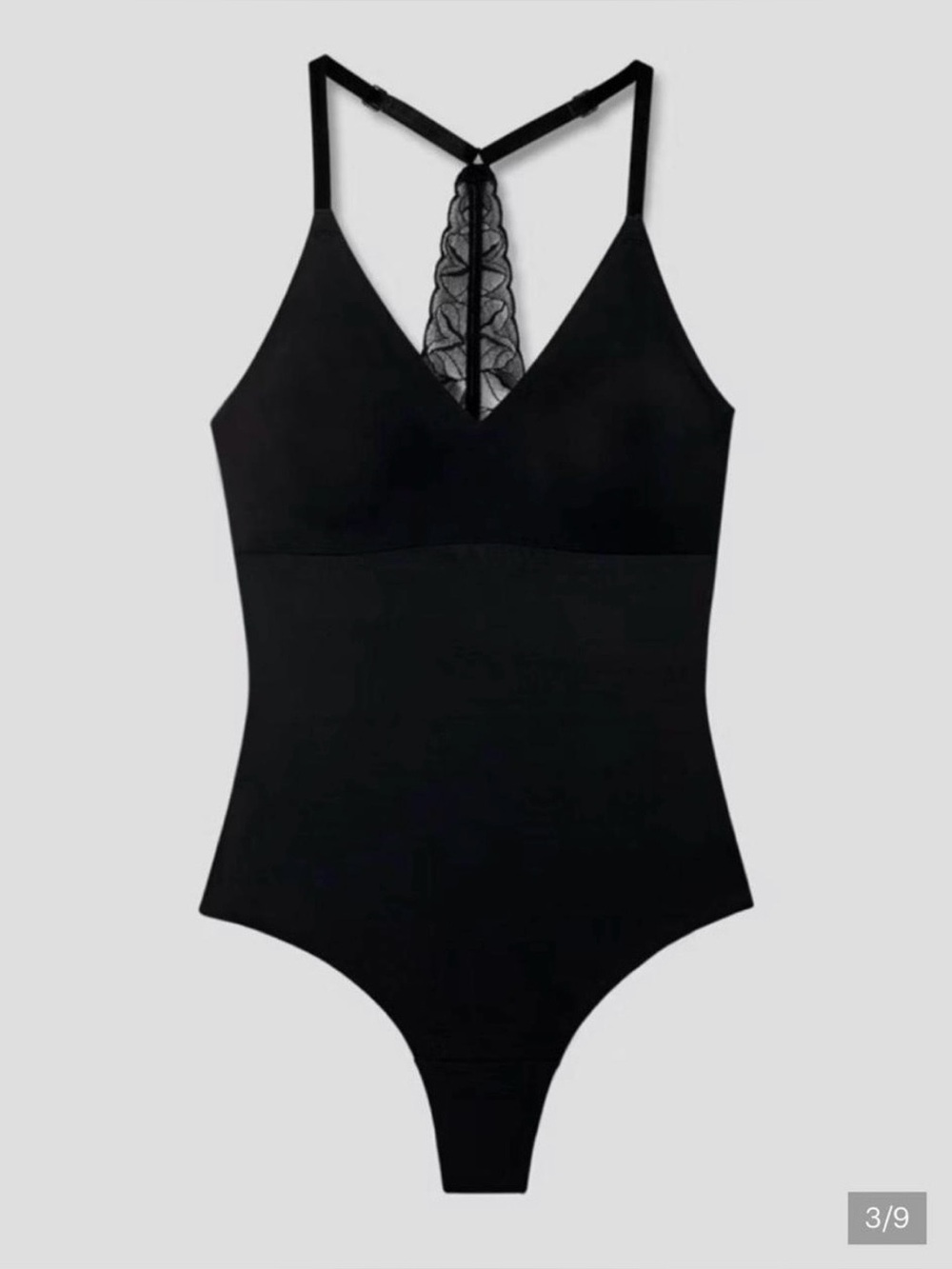 True & Co Triangle Lace Racerback Bralette Bodysuit - Black